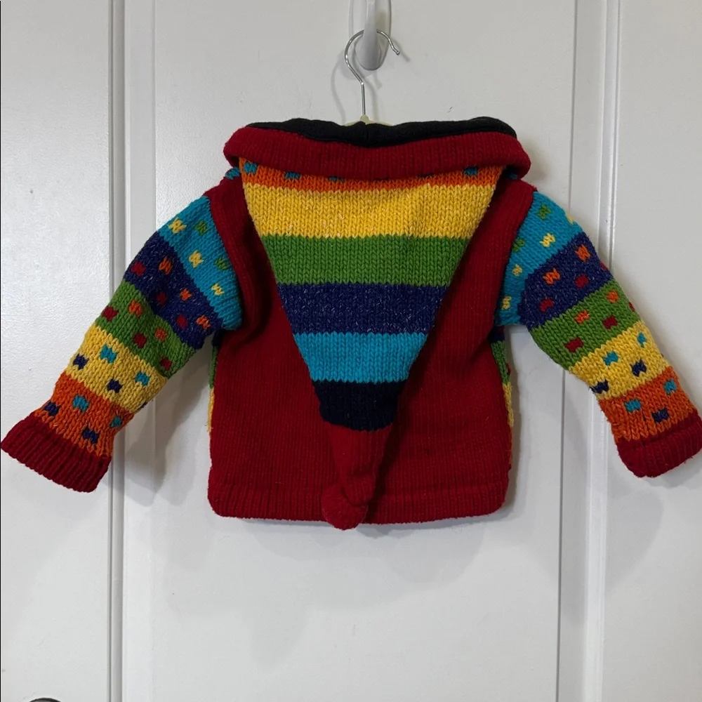 NATIVE KNIT 100% WOOL RAINBOW HOODED FLEECE CARDIGAN 2T-3T - Picture 5 of 8